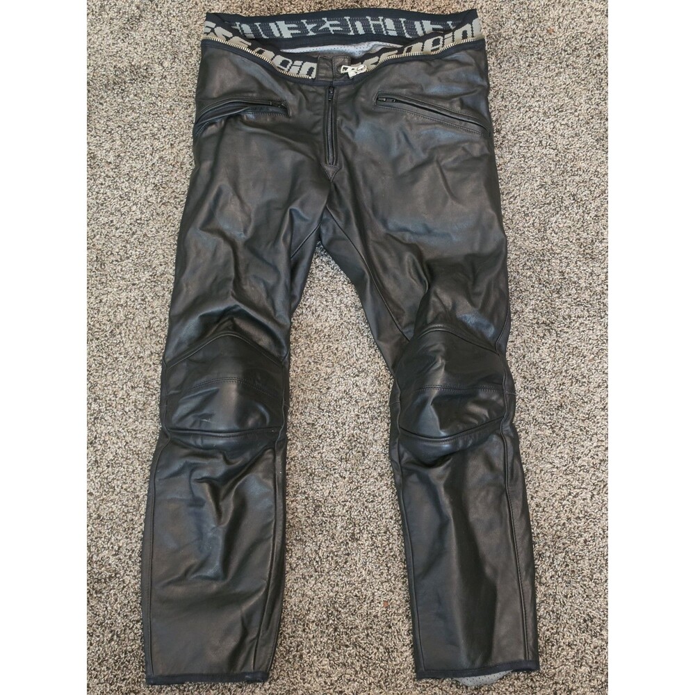 Vintage Dainese Black Genuine Leather Motorcycle Pants Perforated Lining Size 42